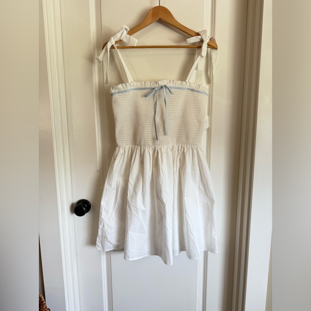 Altar’d State Cottagecore White w/ Blue Detail Summer Mini Dress Tie Straps XL - Picture 2 of 7